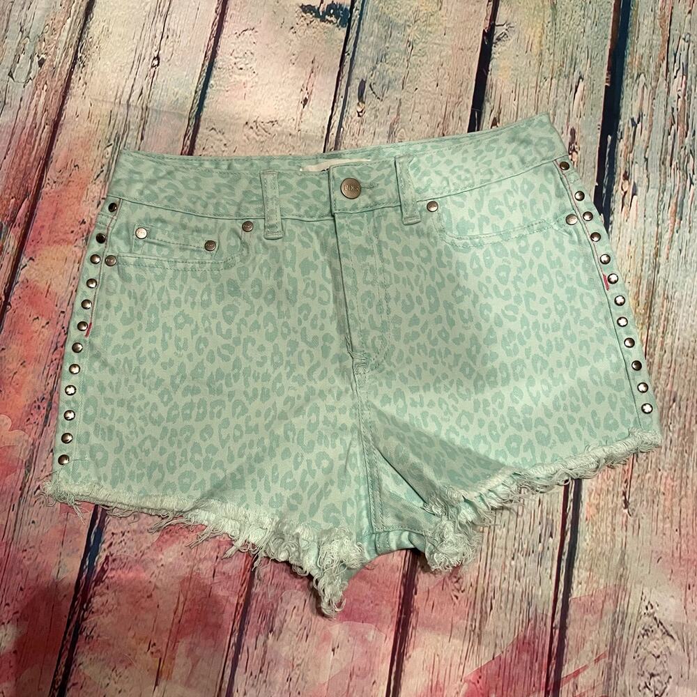Victoria's Secret PINK Shorts Womens 6 Mint Green Denim Studs Animal Print